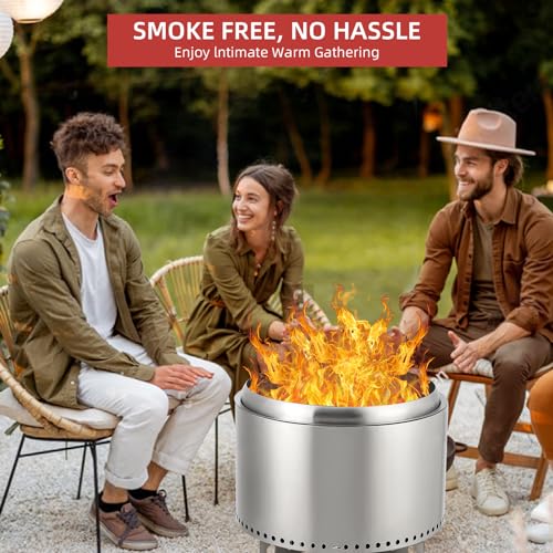 20 Inch Stainless Steel Smokeless Fire Pit, Outdoor Fire Pit, Outdoor Wood Burning Fire Pit, Removable Stand and Ash Pan, for Bonfire, Camping, Picnic, Family Gatherings for Garden