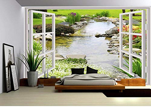 Peinture murale personnalisée 3D WLLLO herbe et rivière papier peint 300x210 cm