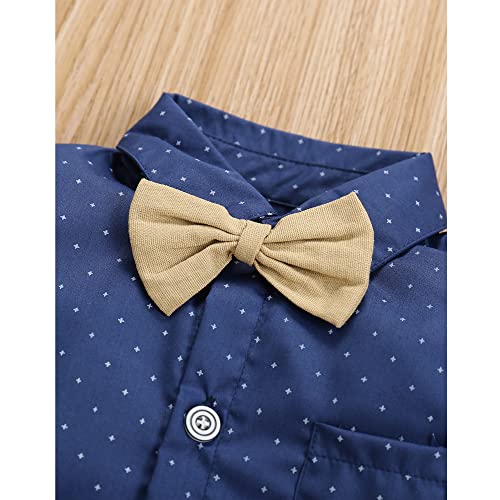 Image of Baby Toddler Boy Formal Gentleman Suits,Dress Short Shirt With Bowtie+Suspender Pants Dressy Outfit