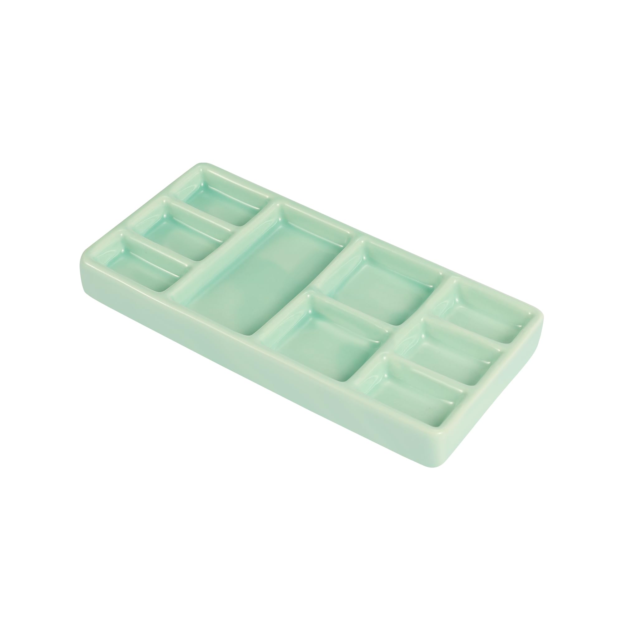 Porcelain Watercolor Palette - 10 Well Ceramic Artist Paint Palette with Mixing Tray for Painting and Craft Projects（Green）