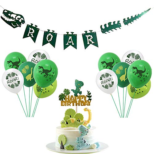 Dinosaur Party Decorations Supplies Set Dino Birthday Cake Topper Dino Banner and Jungle Theme Balloon