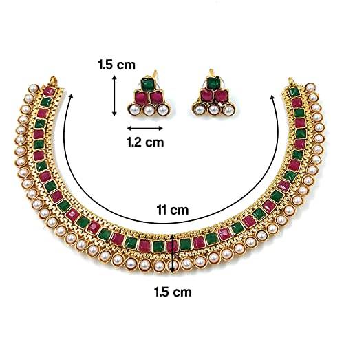 Image of I Jewels Gold Plated Traditional White Choker Necklace Jewellery Set For Women /Girls (MC119)