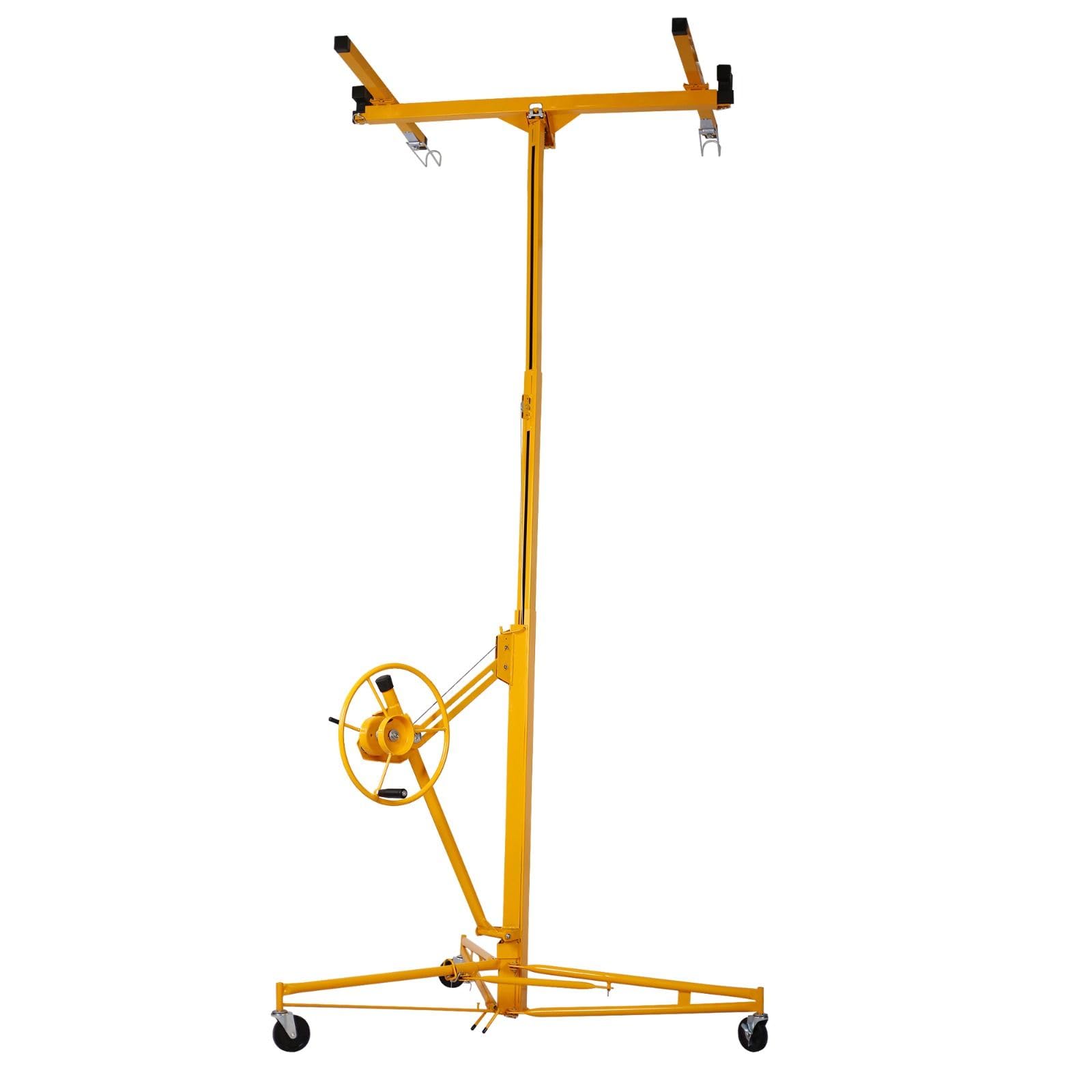 FRITHJILL 16ft Drywall Panel Hoist Lift, 150 Lbs Load Capacity, Adjustable Telescopic Arm, Built-In Winch with Brake, Perfect for Home and Commercial Use, Yellow
