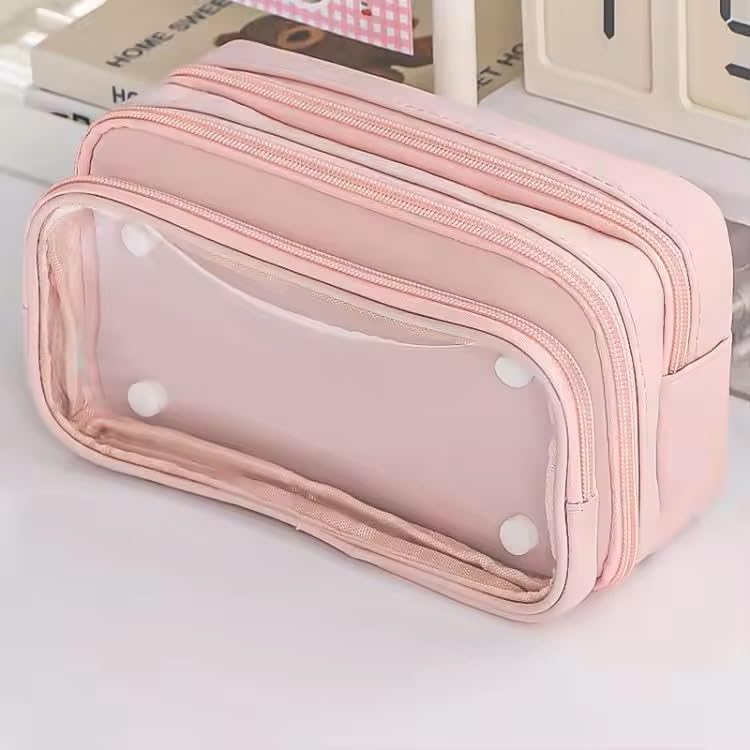 Image of U & U UNIQUE UTILITIES Pencil Pouch for Girls Aesthetic | Large Capacity Pencil Case with Detachable Front Pocket | Cute Pouches for School Girls | Pouch for Stationery (Pink)