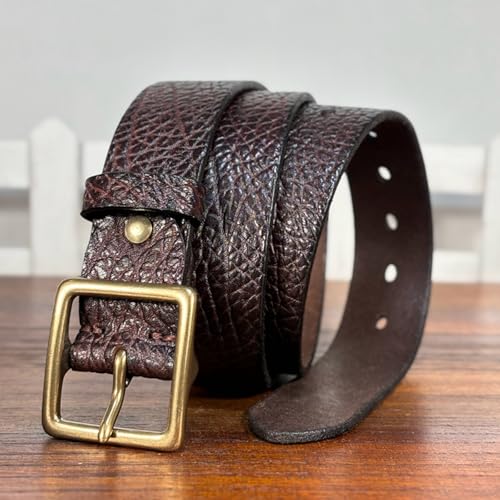 Pattern Embossed Mens Adjustable Belt, Western Genuine Leather Dress Belts for Men with Metal Buckle for Pants Jeans,A Brown,115CM/45.3''4