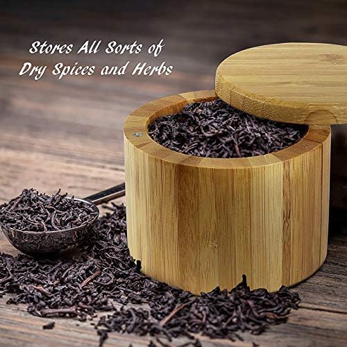Spice Storage Box, Wooden Bamboo Salt Spice Storage Box with Swivel Lid Container for Kitchen Storage Seasoning Jar