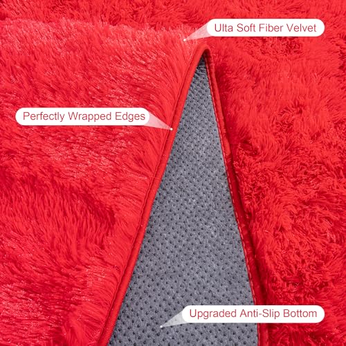 Rugs for Living Room 6x9, Soft Shaggy Modern Shag Area Rug for Bedroom, Upgrade Non-Slip Plush Fluffy Carpet for Kids Boys Girls Room Home Decor Aesthetic, Red