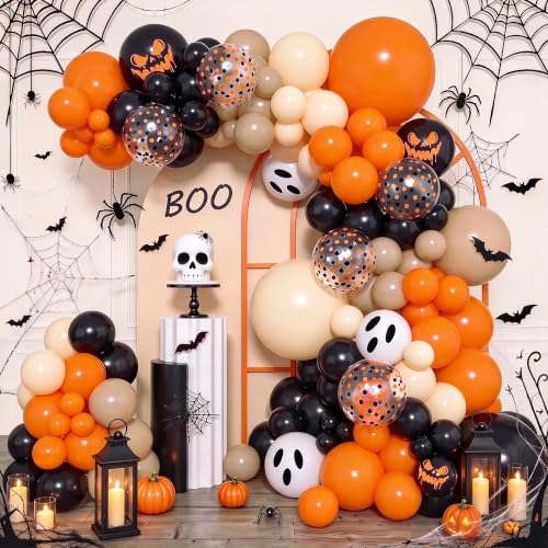 153pcs Halloween Balloon Arch Garland Kit Orange and Black Ghost Balloons