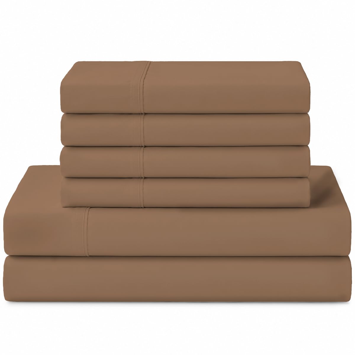 Linen Home 100% Cotton Percale Sheets California King Size, Earthy Brown, Deep Pocket, 6 Pieces Set- 1 Flat, 1 Fitted and 4 Pillowcases, Crisp Cool and Long Staple Strong Bed Linen