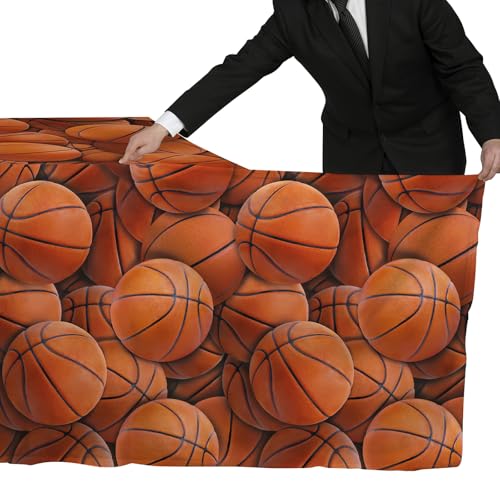 Image of Basketball Party Supplies Set: Basketball Party Decorations & Party Favors, Includes 2-Pack Basketball -Themed Tablecloths for Kids 1st Birthday, Basketball Disposable Table Covers 54 x 108 Inch