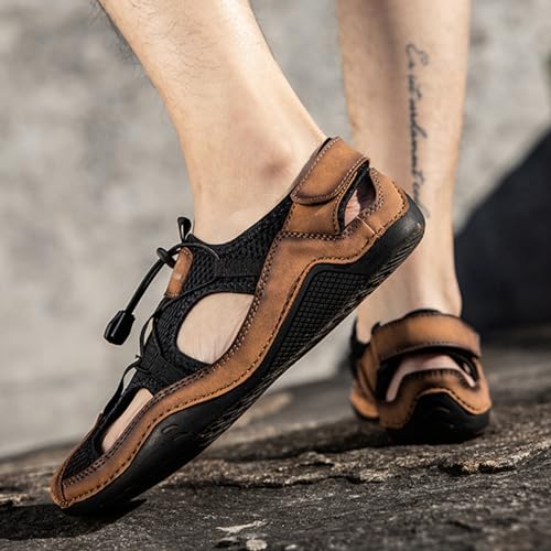 Men's Fashion Breathable Hollow Mesh Cloth Fisherman Sandal Closed Toe Summer Outdoor Water Proof and Slip Beach Loafters for Comfortable Travel Casual Shoes2