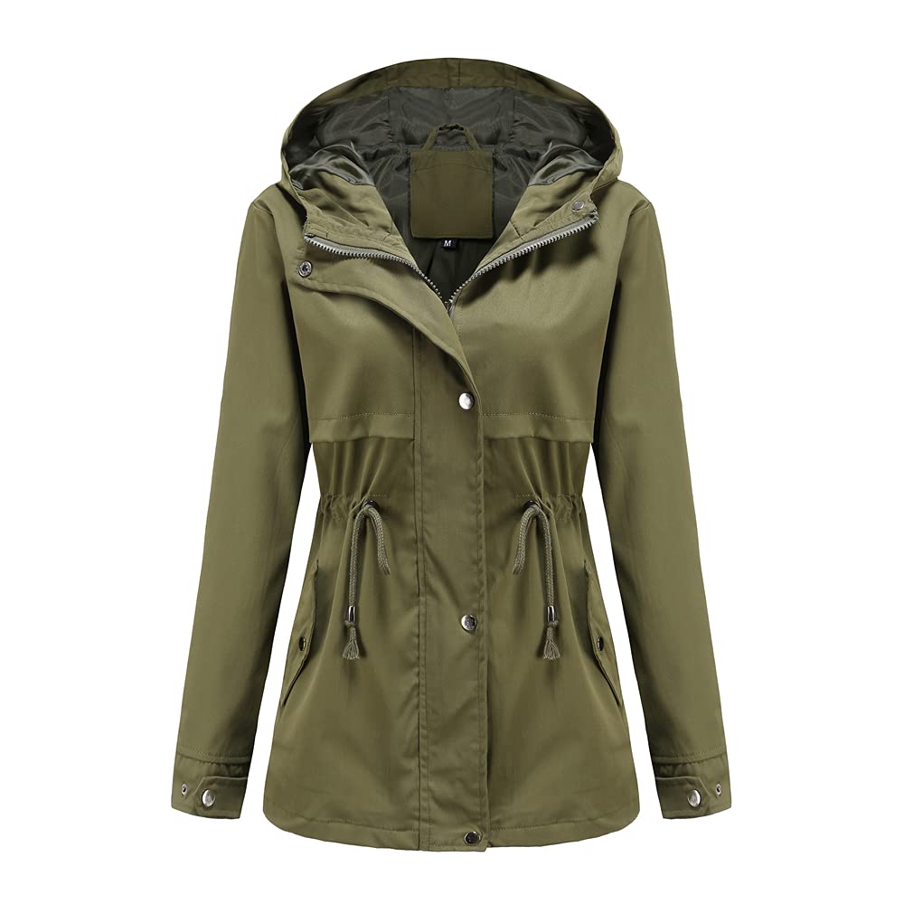 Veste de Pluie Femme Coupe-Vent Imperméable Parka Casual Respirante avec Cordon de Serrage Réglable Veste de Pluie à Capuche
