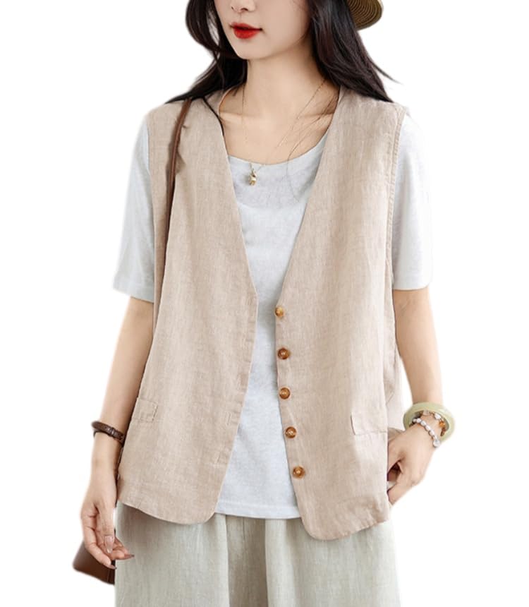 Gilet de costume pour femme en lin haut de gamme veste légère col en V
