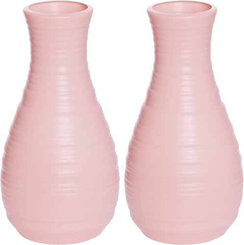 Paquete de 2 jarrones de plástico compuesto, jarrón irrompible de aspecto de cerámica para centros de mesa de decoración del hogar, arreglar ramos