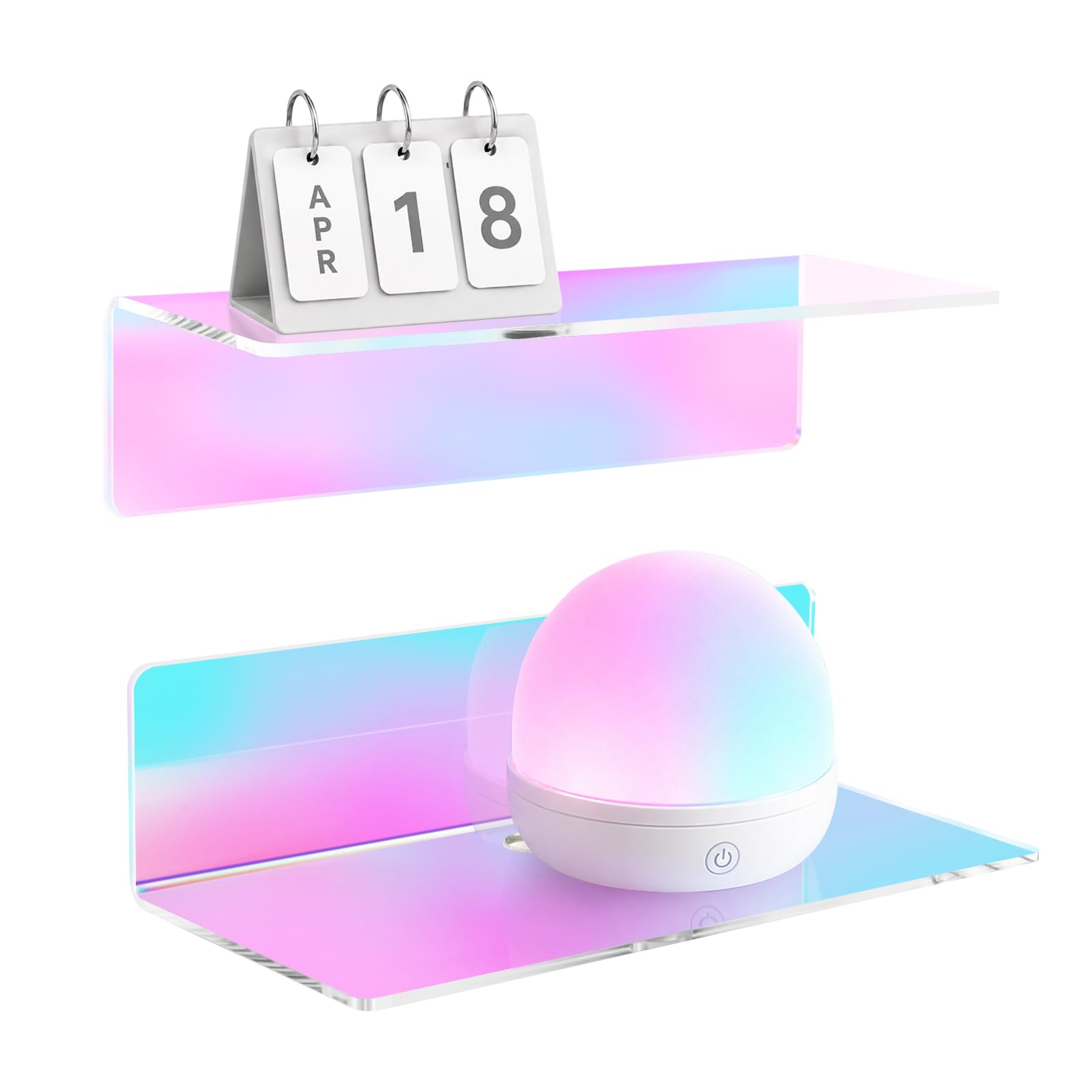 Floating Shelves for Wall, Stick On Clear Shelves, No Drill Self Adhesive Acrylic Wall Mounted Shelves for Display in Living Room, Bedroom, Bathroom, Kids’ Room, Office, Caravan, Set of 2 (23 × 10 cm) — image 1