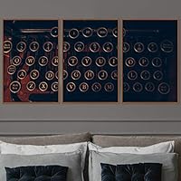 3 Piece Framed Canvas Wall Art Typewriter Abstract Industrial Modern Art Multicolor Patterns - 16