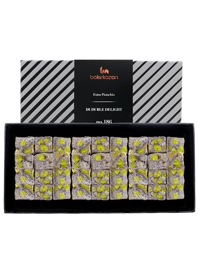 Turkish Delight Extra Duduble by BAKIRKAZAN, %40 PISTACHIO Turkish Delights Candy 8.8 oz Luxury Food Gifts, Turkish Candy Assorted Flavors gourmet candy, Best Food & Beverage Christmas New year Gifts Option, Lokum, Vegan Turkish Snacks ramadan bar baklava Halal Eid al-Adha sweets