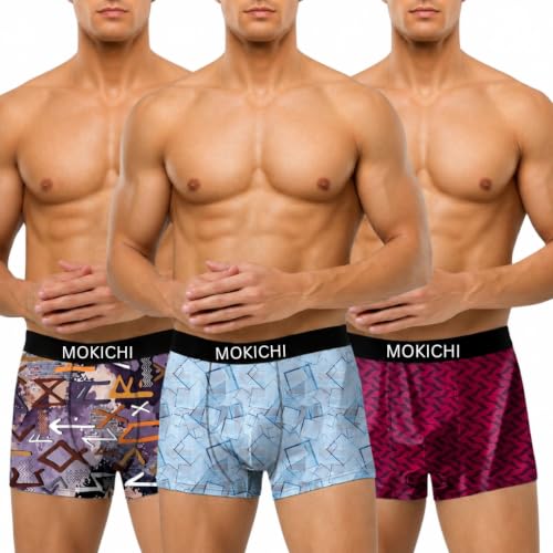 Image of Men's Premium Microfiber Printed Boxer Briefs for Men | Soft, Breathable, Stretchable Innerwear | Moisture Wicking Comfort Trunks Prints