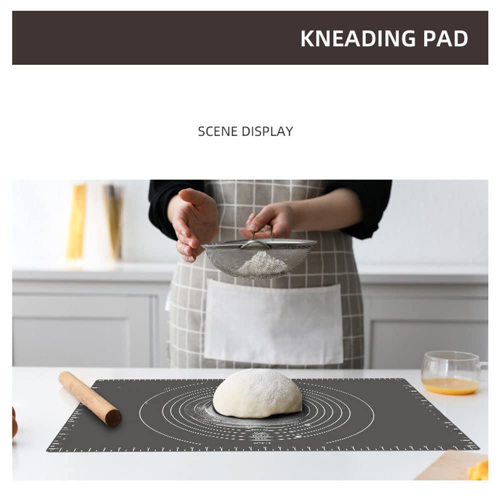 Tapis en Silicone pour La Cuisson, Rouleau À Pâtisserie Antiadhésif avec Mesures - Antidérapant, pour La Fabrication De Biscuits, Macarons, Pain Et Pâtisserie,Noir