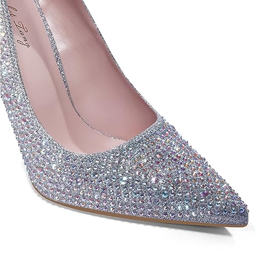 Elisabet Tang Women Pumps, Pointed Toe High Heel Glitter Rhinestone Heels Sparkly Prom Shoes Stiletto Wedding Heels for Bride Shoes for Women4