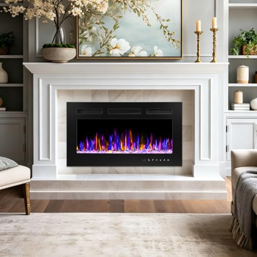 Image of 30 inch Electric Fireplace Wall Mounted and Recessed 750 /1500w W /Remote Control
