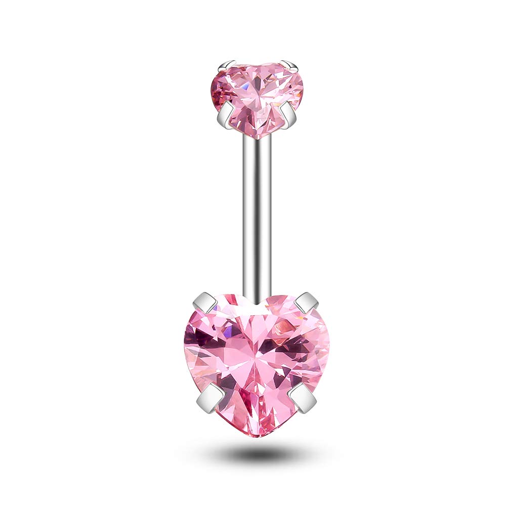 Gabry&jwlGabry&jwl Love Belly Button Rings Double Heart Zircon 14G 316L Stainless Steel Navel Ring CZ Belly Rings Piercing Jewelry