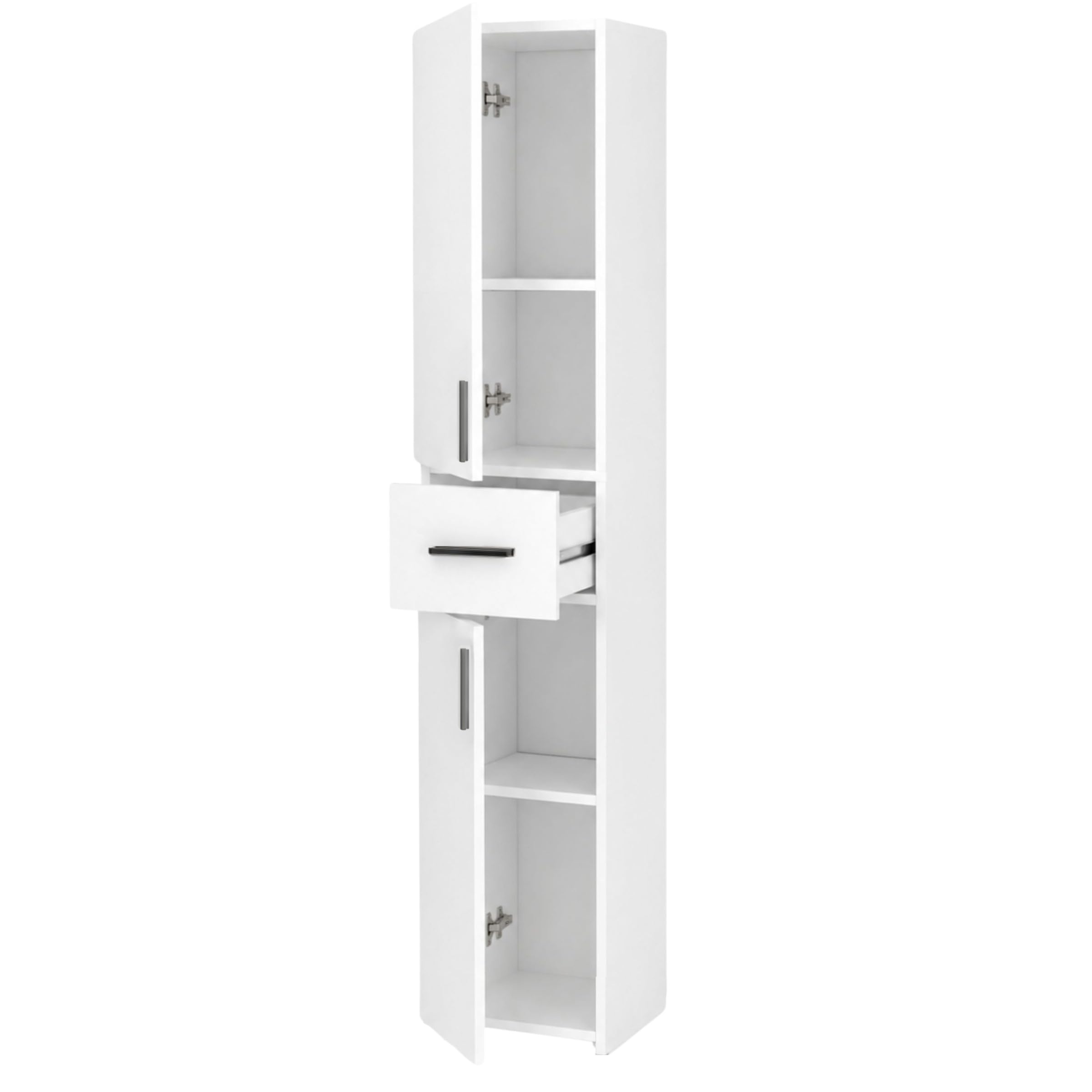 Columna de Baño con Cajón y 2 Puertas, Blanco | Mueble de Baño Estrecho, Armario de Almacenamiento para Cocina y Salón, Blanco