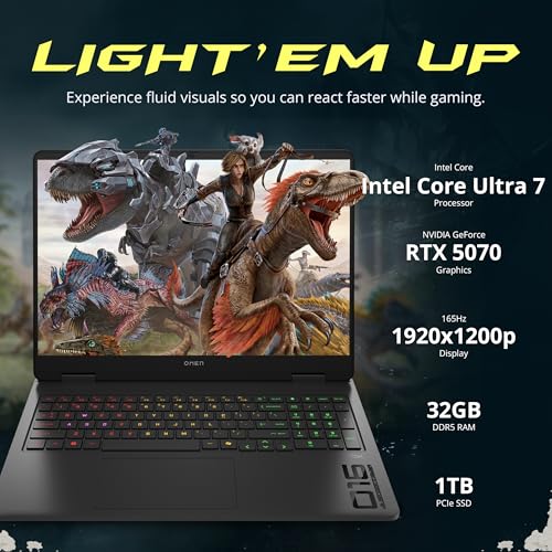 Image of HP Omen 16 inch FHD+ 165Hz Gaming Laptop, Intel Ultra 7 255H, NVIDIA GeForce RTX 5070, 32GB DDR5, 2TB Storage(1TB SSD+1TB Docking Station Set), RGB Backlit Keyboard, WiFi 6E, Win 11 Pro, Shadow Black