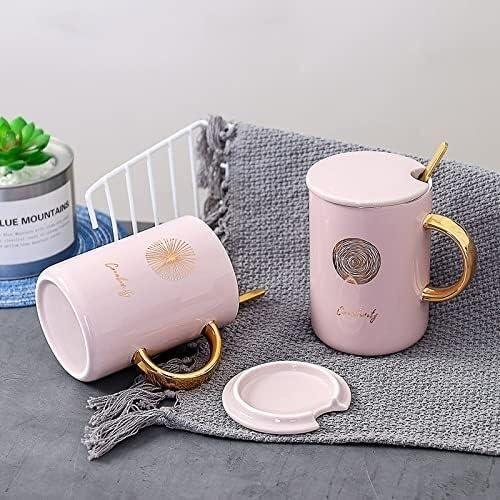 Prezenty Kubek ceramiczny Kubek Ręcznie malowany Złoty Kubek Ceramiczny Różowy Śliczny Kubek ze Złotą Łyżką Dziewczyna Kubek Wody Kubek Kreatywny Kubek Studencki Para Kubek (Kolor: Duża kropka) (Colo