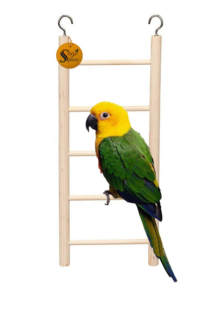 Sage Square Playful Natural Wooden Climbing Ladder Toy for Exercise & Fun || with Hooks || for Birds, Parrot, Budgies and Other Small, Medium Large Bird || 5 Stairs / 26cm (B08KGK8D1H) Amazon Price History, Amazon Price Tracker