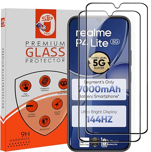 Image of STP FEEL Premium Tempered Glass Screen Protector Guard Compatible For Realme P4 Lite 5G (6.8 Inch, Pack of 2) | Edge to Edge Coverage With Easy to installation kit for Smartphone
