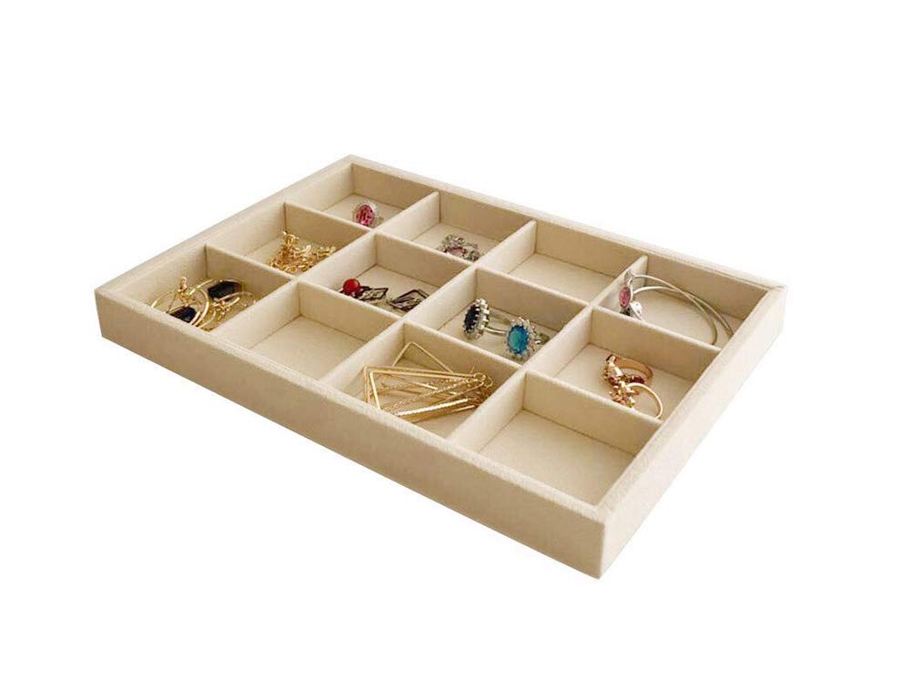 Svea DisplayBeautiful Beige Velvet Stackable Rearrangeable Organizer for Precious Stones Jewelry Collections Home Closet Drawer Divider (12-Grids)