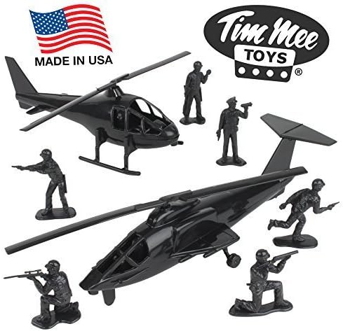 Black Helicopter STRIKEFORCE: 8pc TimMee Plastic Army Men Playset – Made In USA by Tim Mee