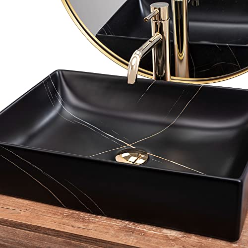 Rea Aufsatzwaschbecken Inga Black Marble Mat Waschtisch Handwaschbecken Waschschale Waschbecken für Badezimmer aus hochwertiger Keramik 510 mm x 345 mm x 120 mm (schwarz matt)