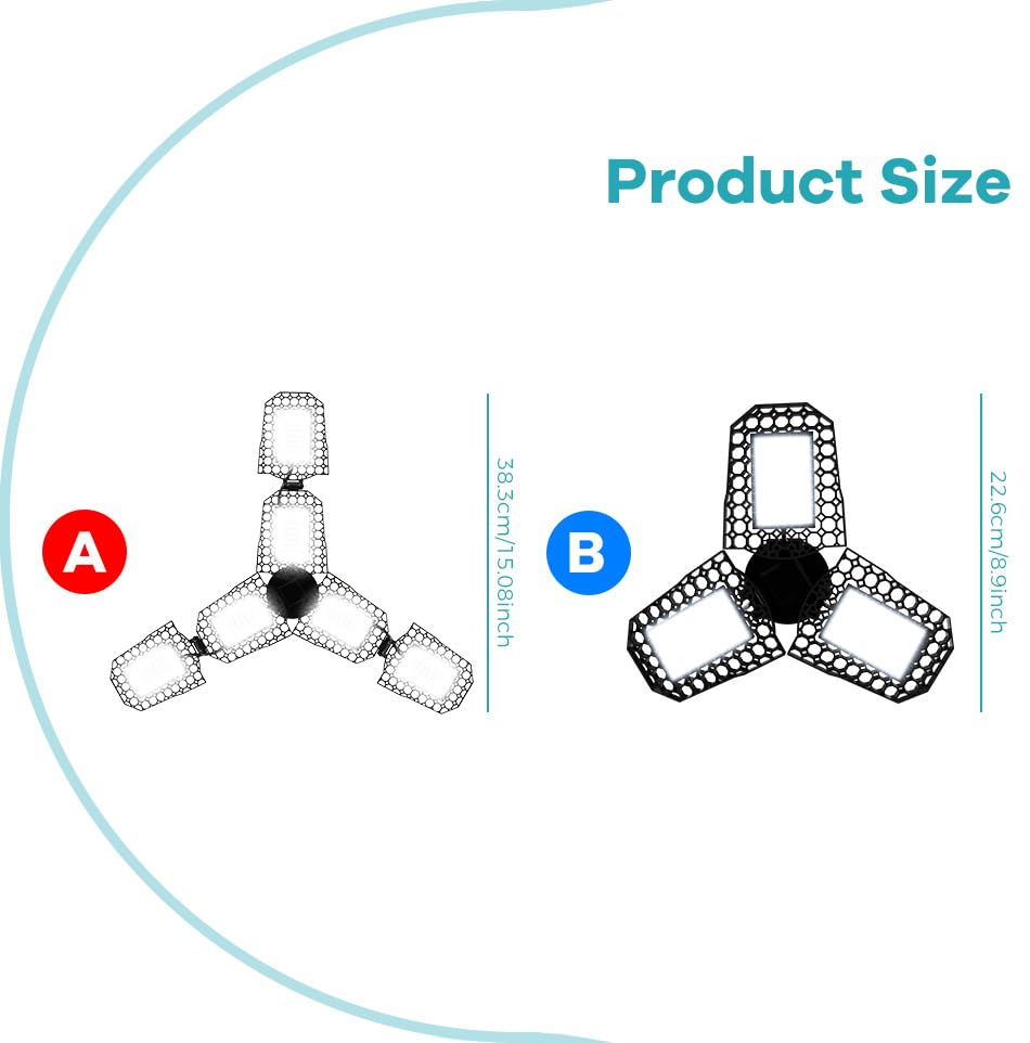 WENNI 100W Adjustable Ceiling Lamp E27 Deformable Panels Warehouse Spotlight 100-277V Workshop Light 110V Foldable High Bay Lamps — view 8