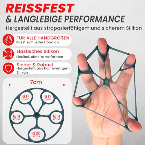 FUNFLEX Griffkraft Trainer Set -6-Teilig- Unterarmtrainer,Handtrainer Fingertrainer, Fingerstrecker, Finger Grifftrainer - Grip Ring, Hand & Unterarm Training