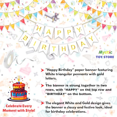 Image of Mystic Toy Store 2nd Happy Birthday Decoration Kit White for 2 year Old Boys Girls Baby with Number Two Party Decorations Decor Celebration Items Item Set Combo Reusable Paper Banner