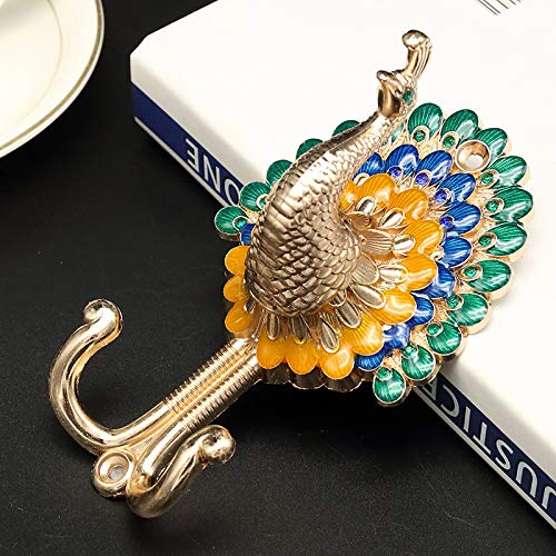 S_way Akin Coat Hooks, Vintage Peacock Antique Hat Wall Mounted Hook,Zinc Alloy Vintage Peacock Curtain Hooks Colorful Antique Wall Hangers,Brass Wall Hook Hanger Wall Decor.