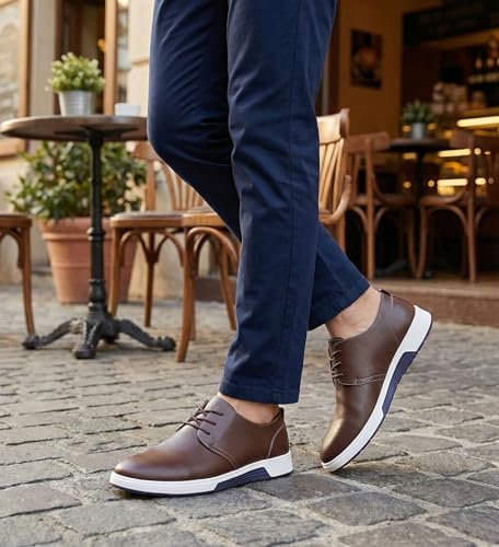 Image of konhill Men's Casual Oxford Shoes - Breathable Dress Shoes Loafers Lace-up Flat Sneakers