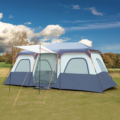 Family Camping Tent for 8-12 People, 2-Minute Instant Setup with 2 Room Dividers, Waterproof Windproof Ventilated, Easy Carry for Outdoor Camping Hiking Picnic