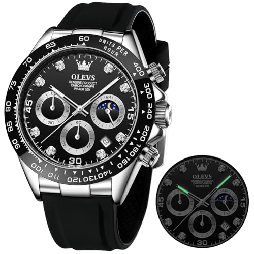 Image of OLEVS Watches for Men Business Diamond Moon Phase Male Watch Chronograph Fashion Dress Waterproof Date Analog Quartz Waterproof SiliconeMen Wrist Watch