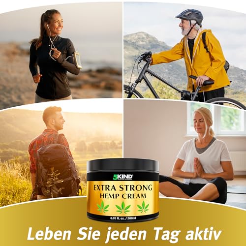 5kind Extra Starke Hanfcreme 200ml - Hochkonzentriertes Hanföl und Arnika-Creme - zur Massage von Gelenken & Muskeln, unterem Rücken, Knien, Nacken & Schultern - Reich an natürlichen Extrakten