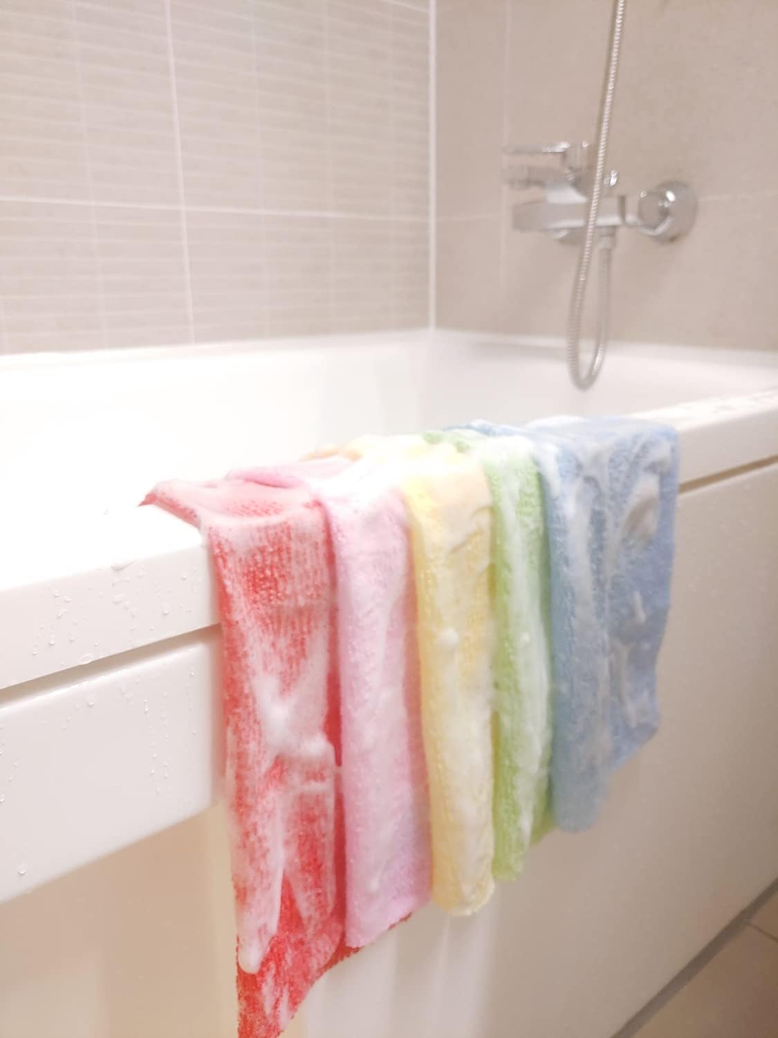 Korean Exfoliating Washcloth Shower Towel, Large Size, 5 Colors, Exfoliating Body Scrubber for Removing Dry Skin, Reusable (10, Mix)