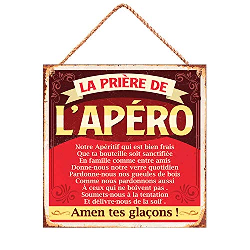 Rétro Targa Decorativa in Metallo, 20 x 20 cm, Motivo: LA PRIERE DE L'APERO