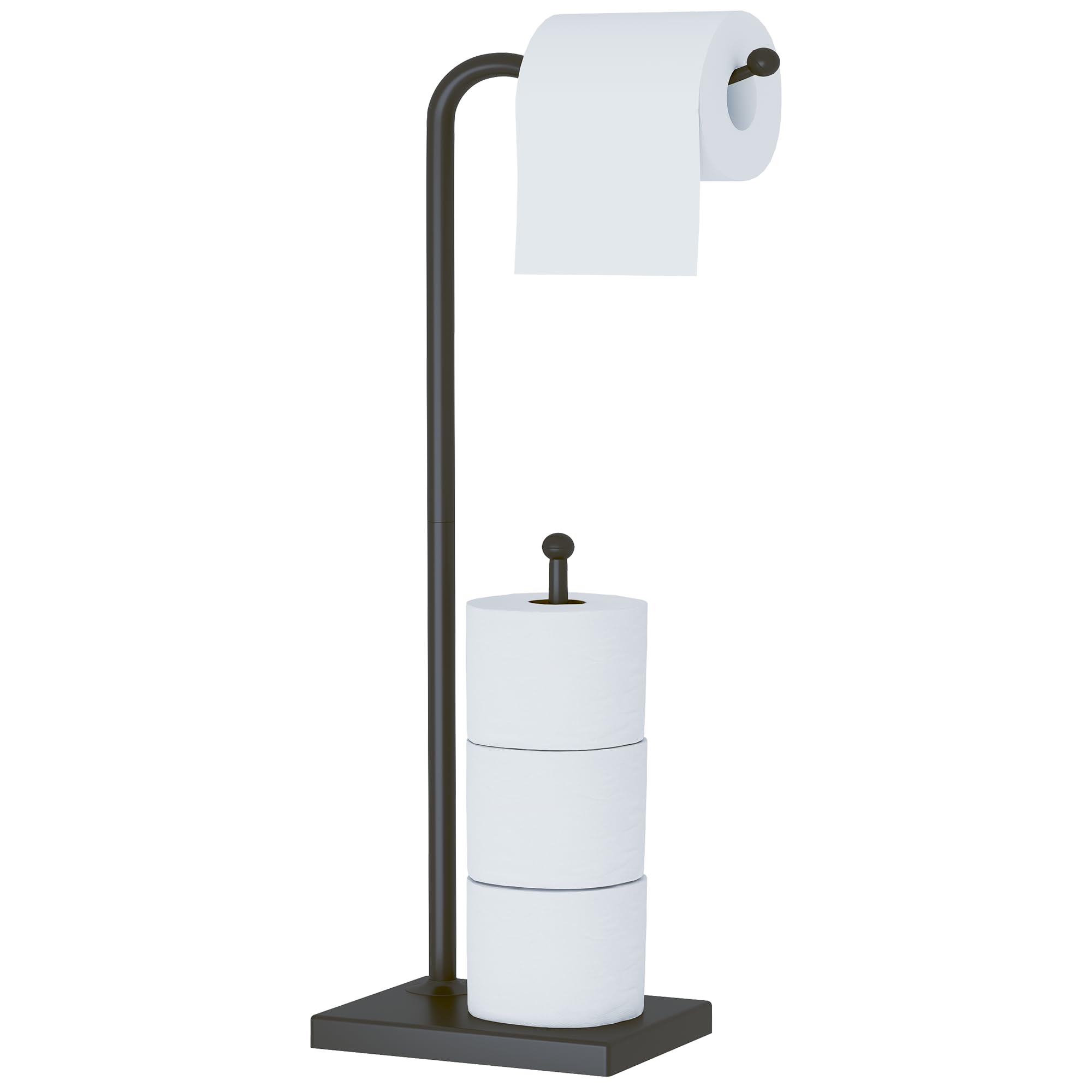 Toilet Paper Holder Stand - Free Standing Bathroom Toilet Paper Holder with Black Finish Tissue and Roll Storage Organizer