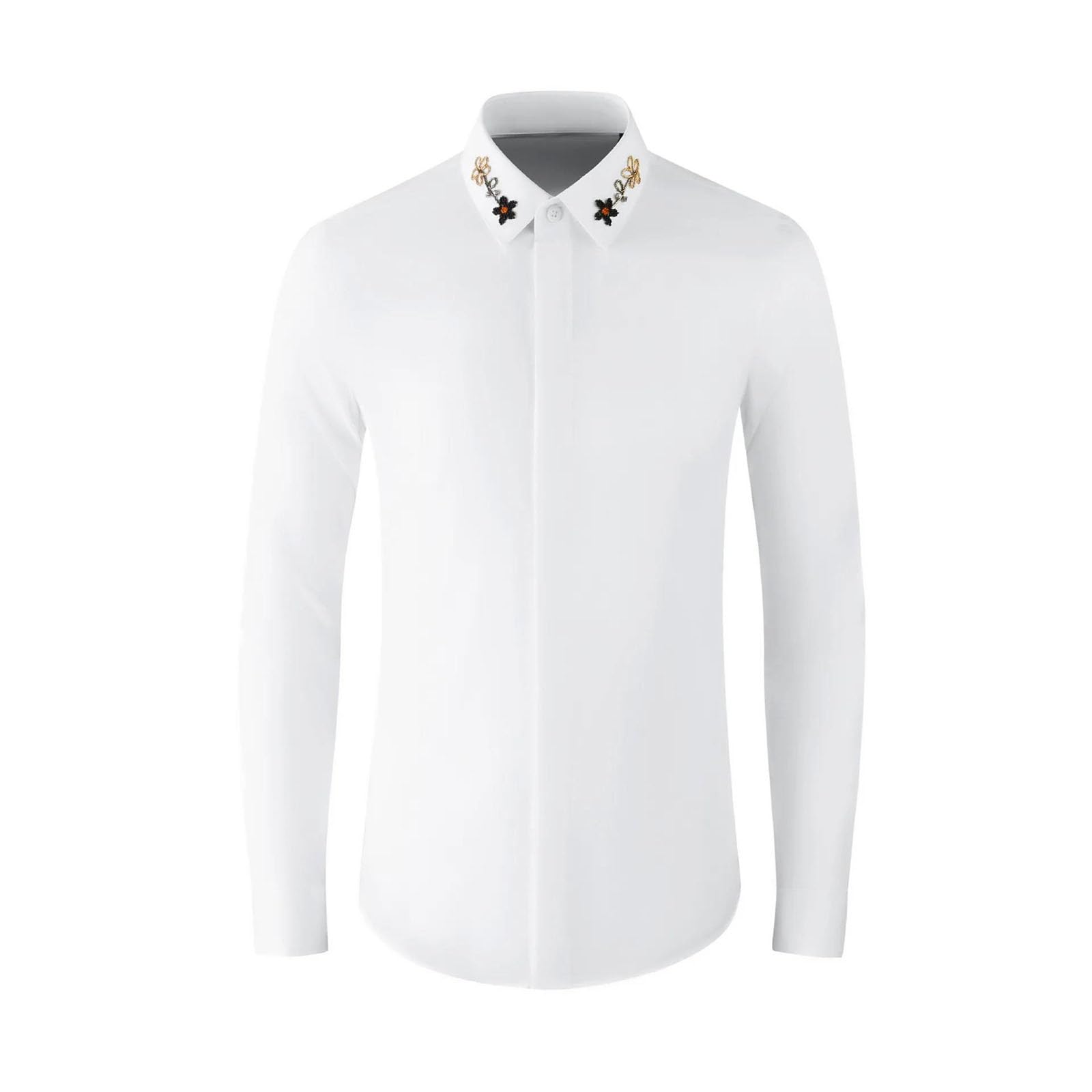 Mens Long Sleeve Beaded Shirt Autumn Cotton Business Social Dress Comfortable Formal Shirts