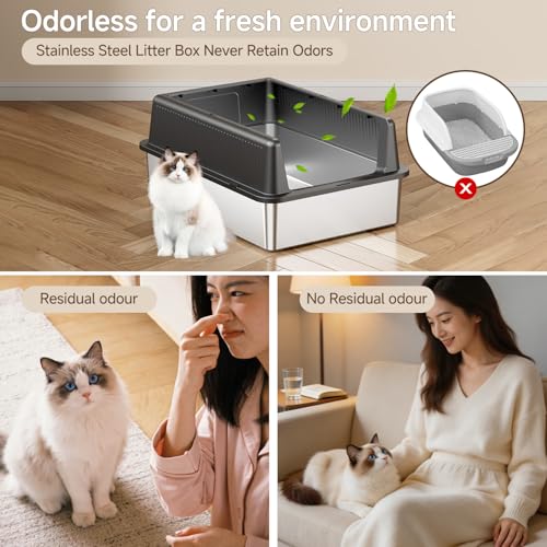 Caja de arena para gatos XXXL de acero inoxidable con tapa miniatura 6