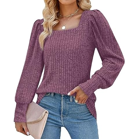 Aokosor Womens Purple Square Neck Jumper Cover