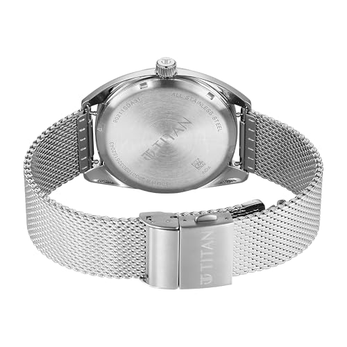 Image of Titan Tonneau Analog with Date and Blue Dial Mesh Stainless Steel Strap Watch for Men - 90211SM01