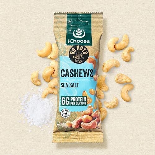 Image of IChoose Sea Salt Cashews, 2oz Individual Snack Packs (20 Count Bulk) - Lightly Salted Whole Roasted Cashews . Office, Family & Pantry Pack . Plant-Based Protein . Gluten Free